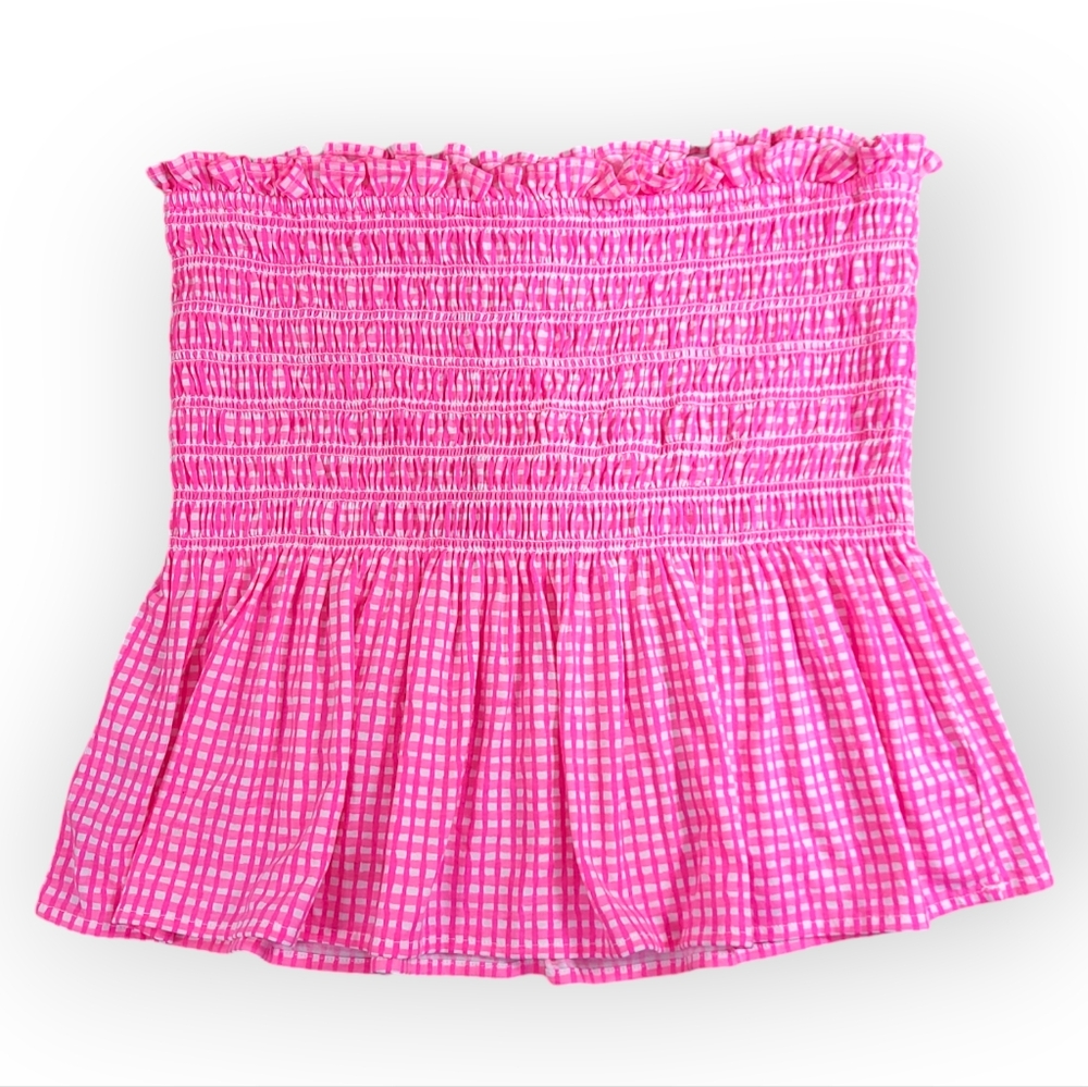 Lilly Pulitzer Jadis Top Pink Isle Along the Same Line Gingham Strapless Top L - Picture 4 of 7
